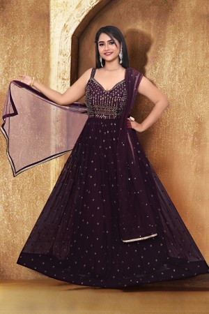 Exclusive  Wine Georgette Gown